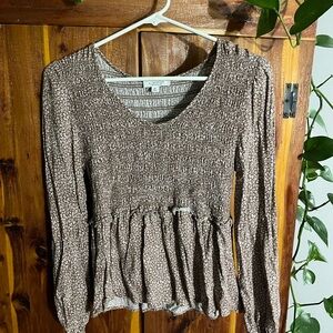 Brown Floral Long Sleeve Top